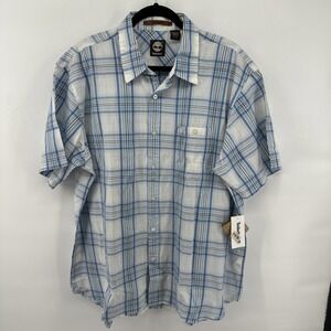 Timberland Men's XL Blue White Plaid Short Sleeve Button-Up Shirt Casual NEW